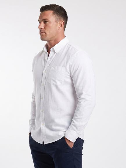 Raging Bull Button Down Linen Cotton Blend Shirt, White - view 2, White