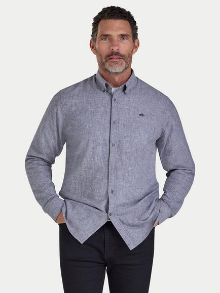 Raging Bull Linen Blend Regular Fit Shirt, Charcoal