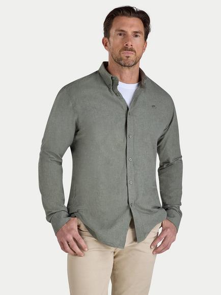 Raging Bull Linen Blend Regular Fit Shirt, Olive