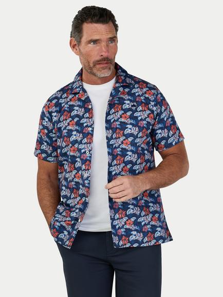 Raging Bull Cotton Regular Fit Hawaii Floral Poplin Shirt, Navy/Multi, Navy/Multi