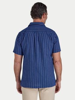 Raging Bull Linen Cotton Blend Regular Fit Athens Stripe Revere Collar Shirt, Navy - view 2, Navy