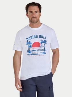 Raging Bull Cotton Regular Fit Short Sleeve Beach Graphic T-Shirt, White/Multi, White/Multi