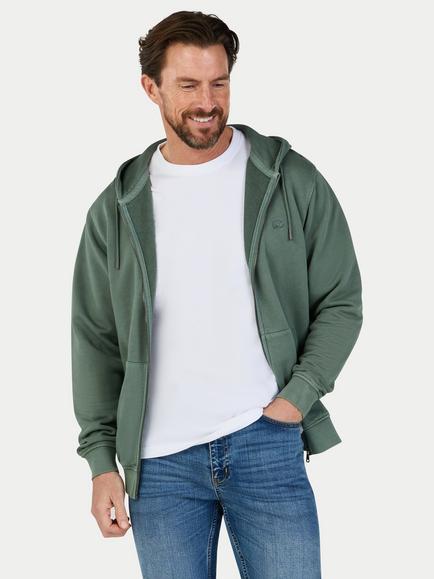 Raging Bull Garment Dyed Zip-Through Cotton Hoodie, Khaki, Khaki