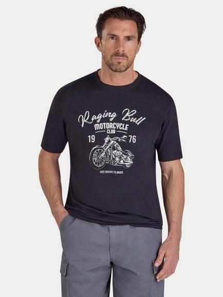 Raging Bull Cotton Regular Fit Short Sleeve Cycle Club T-Shirt, Black/White, Black/White