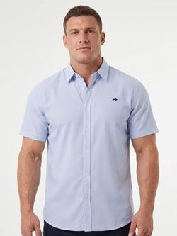 Raging Bull Cadet Stripe Short Sleeve Cotton Shirt, Blue, Blue