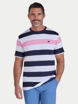 Raging Bull Cotton Regular Fit Short Sleeve Contrast Stripe T-Shirt, White/Multi, White/Multi