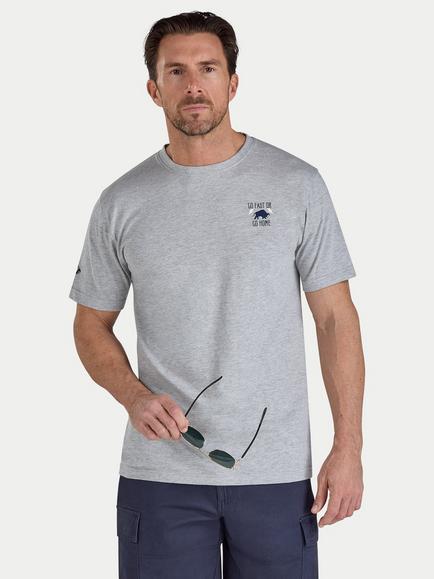 Raging Bull Cotton Blend Regular Fit Go Fast Graphic T-Shirt, Grey Marl, Grey Marl