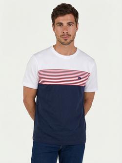 Raging Bull Engineered Stripe Crew Neck Cotton T-Shirt, Navy/Multi, Navy/Multi