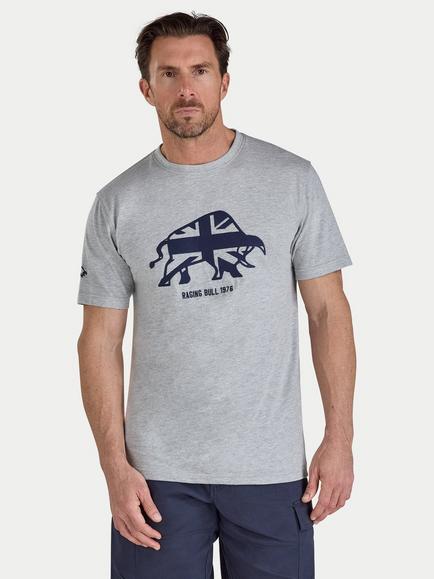 Raging Bull Cotton Regular Fit Embroidered Bull T-Shirt, Grey/Navy, Grey/Navy