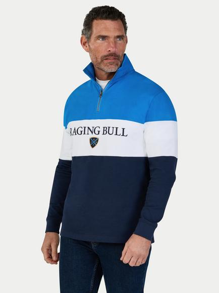 Raging Bull Cotton Cut & Sew Panel Quarter Zip Sweatshirt, Electric Blue, Electric Blue