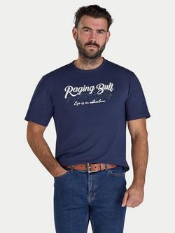 Raging Bull Cotton Blend Regular Fit Short Sleeve Embroidered Mountains T-Shirt, Navy/White, Navy/White
