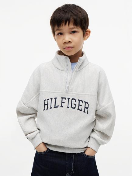Tommy Hilfiger Kids' Cotton Blend Quarter Zip Sweatshirt, Light Grey, Light Grey