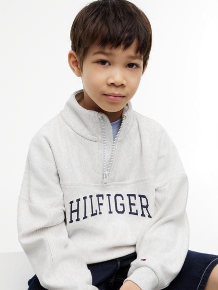 Tommy Hilfiger Kids' Cotton Blend Quarter Zip Sweatshirt, Light Grey - view 2, Light Grey