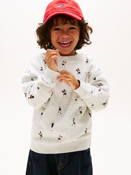 Tommy Hilfiger Kids' Basketball Print Cotton Blend Sweatshirt, Light Grey, Light Grey