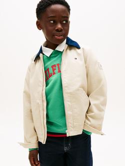 Tommy Hilfiger Kids' Contrast Collar Cotton Jacket, Beige, Beige