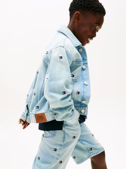 Tommy Hilfiger Kids' Wavy Flag Logo Oversized Denim Jacket, Light Blue - view 2, Light Blue