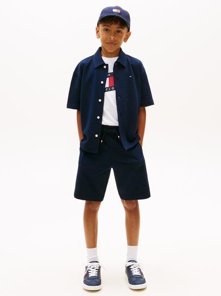 Tommy Hilfiger Kids' Jersey Seersucker Shorts, Dark Blue - view 2, Dark Blue