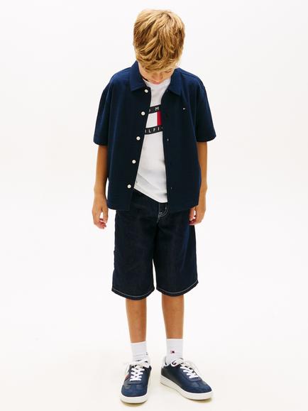 Tommy Hilfiger Kids' Jersey Seersucker Short Sleeve Shirt, Dark Blue - view 2, Dark Blue