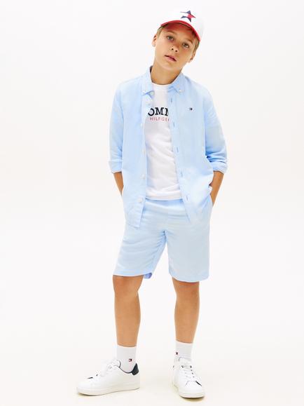 Tommy Hilfiger Kids' Relaxed Linen Blend Shirt, Light Blue - view 2, Light Blue