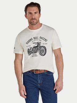 Raging Bull Cotton Regular Fit Short Sleeve Racers Graphic T-Shirt, Cream/Black, Cream/Black