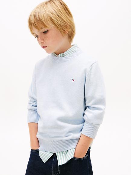 Tommy Hilfiger Kids' Cotton Crew Neck Jumper, Light Blue, Light Blue