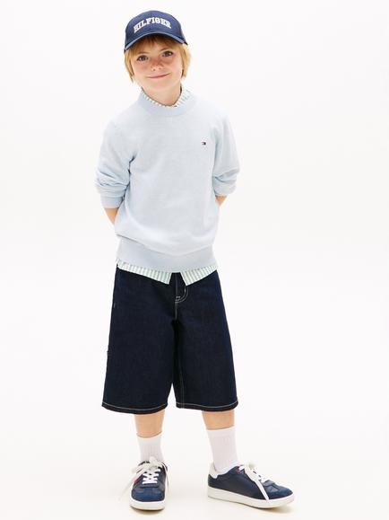 Tommy Hilfiger Kids' Cotton Crew Neck Jumper, Light Blue - view 2, Light Blue