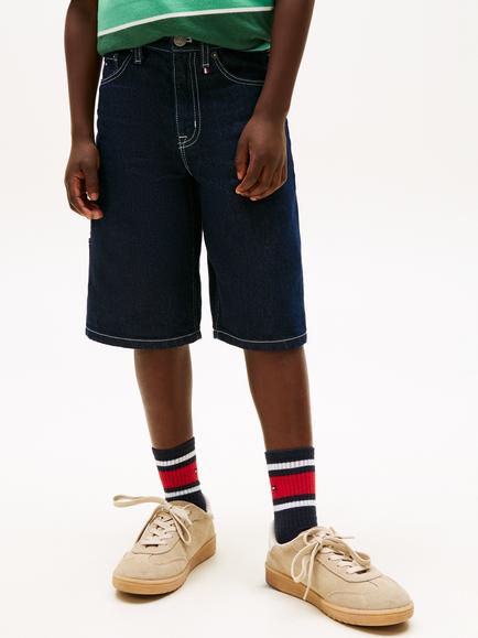 Tommy Hilfiger Kids' Baggy Rinse Denim Shorts, Dark Blue, Dark Blue