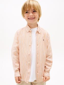 Tommy Hilfiger Kids' Striped Linen Blend Shirt, White/Orange, White/Orange