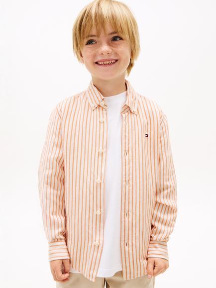 Tommy Hilfiger Kids' Striped Linen Blend Shirt, White/Orange, White/Orange