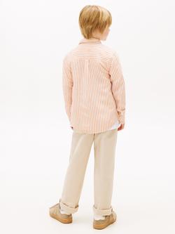 Tommy Hilfiger Kids' Striped Linen Blend Shirt, White/Orange - view 2, White/Orange