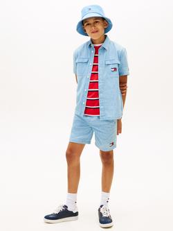 Tommy Hilfiger Kids' Wavy Flag Logo Short Sleeve Denim Cotton Shirt, Light Blue - view 2, Light Blue