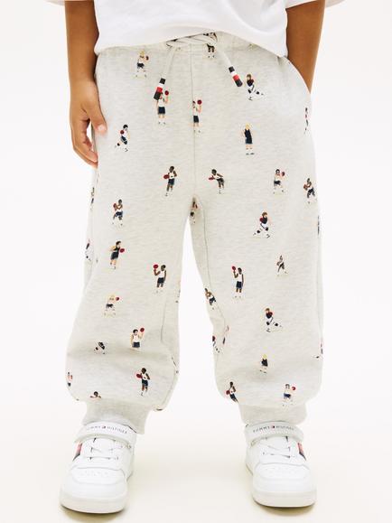 Tommy Hilfiger Kids' Basketball Print Cotton Blend Joggers, Light Grey, Light Grey
