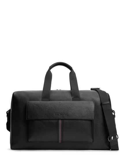 Tommy Hilfiger Flap Pocket Pebble Grain Duffel Bag, Black, Black