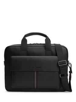 Tommy Hilfiger Flap Pocket Pebble Grain Laptop Bag, Black, Black