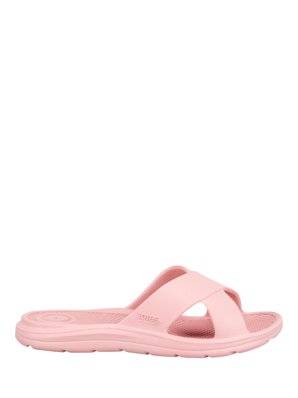 totes SOLBOUNCE Cross Strap Slider Sandals, Dusky Pink