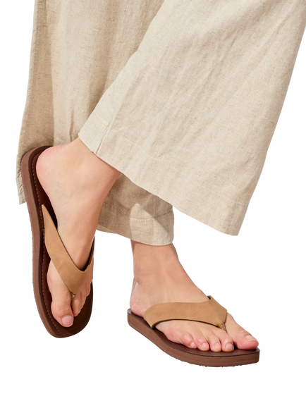 totes Square Toe Faux Suede Flip Flops - view 2, Tan