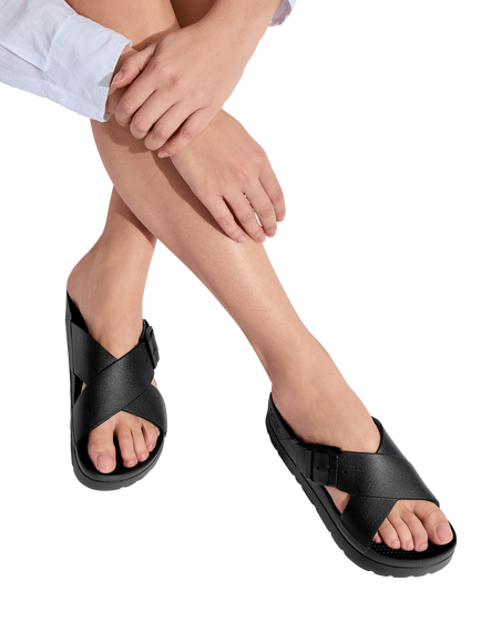 totes SOLBOUNCE Cross Strap Sandals - view 2, Black