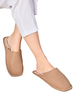 totes Isotoner Women's Square Toe Stripe Mule Slippers, Mink Brown - view 2, Mink Brown