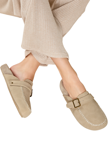 totes Isotoner Women's Suedette Open Back Moccasin Slippers, Stone - view 2, Stone