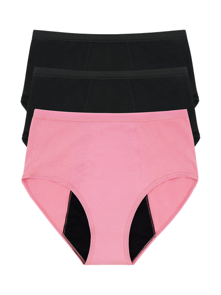 Love Luna Full High Waist Period Pants, Pack of 3, Black/Pink, Black/ Pink
