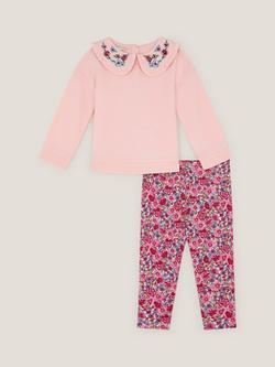 Monsoon Baby Collar Top and Floral Leggings Set, Pink, Pink