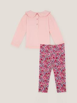 Monsoon Baby Collar Top and Floral Leggings Set, Pink - view 2, Pink