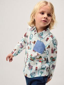 Monsoon Kids' London Print Long Sleeve Shirt, White, White