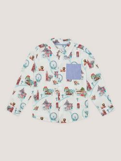 Monsoon Kids' London Print Long Sleeve Shirt, White - view 2, White