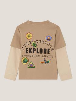 Monsoon Kids' Explore Graphic Long Sleeve T-Shirt - view 2, Beige