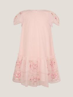 Monsoon Kids' Heart Embellished Mesh Party Dress, Pink, Pink