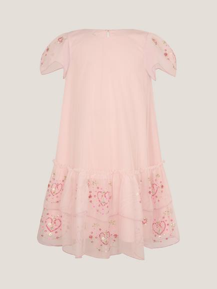 Monsoon Kids' Heart Embellished Mesh Party Dress, Pink, Pink