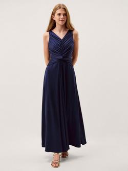 Monsoon Kids' Skye Ruched Knot Prom Dress, Navy, Navy
