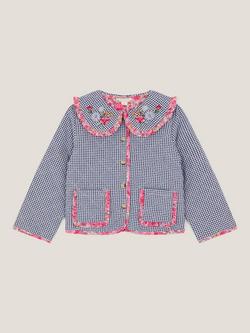 Monsoon Kids' Floral Print Gingham Jacket, Navy, Navy