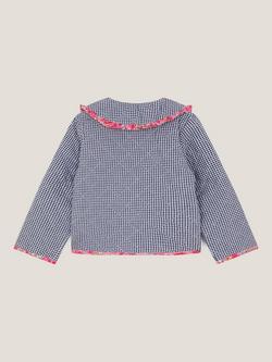 Monsoon Kids' Floral Print Gingham Jacket, Navy - view 2, Navy